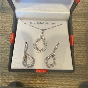 Elegant Sterling Silver With Crystals 18 inch Necklace & Earrings NIB